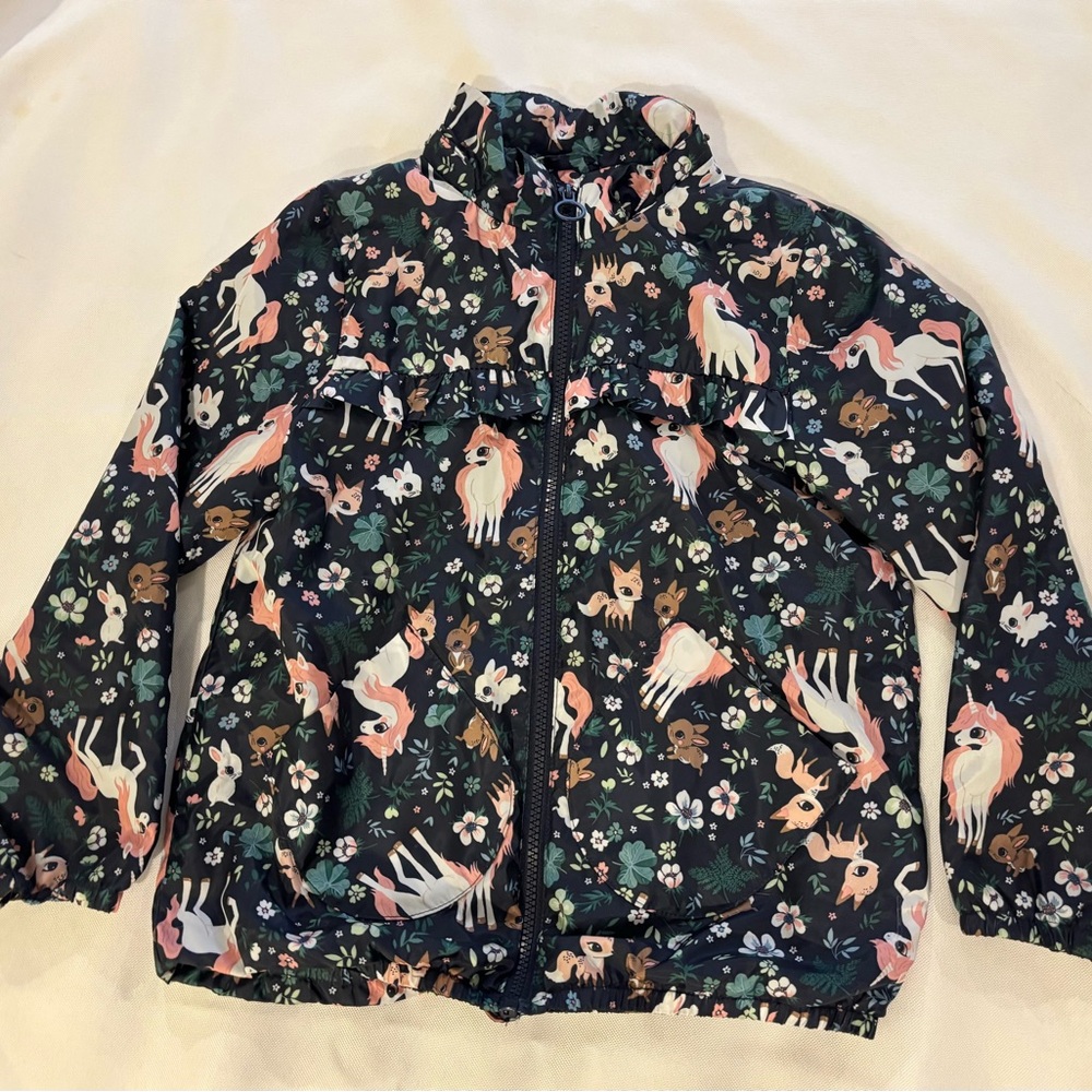 H&M Kids Forest Animal Print Raincoat - Black and‎ Pink